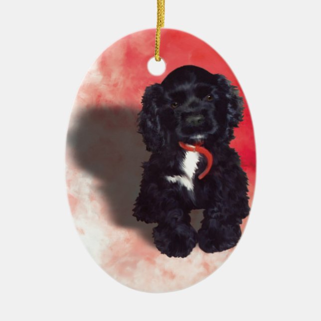 Black Cocker Spaniel Puppy - Abby Ceramic Ornament (Front)