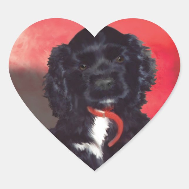 Black Cocker Spaniel Puppy - Abby Heart Sticker (Front)