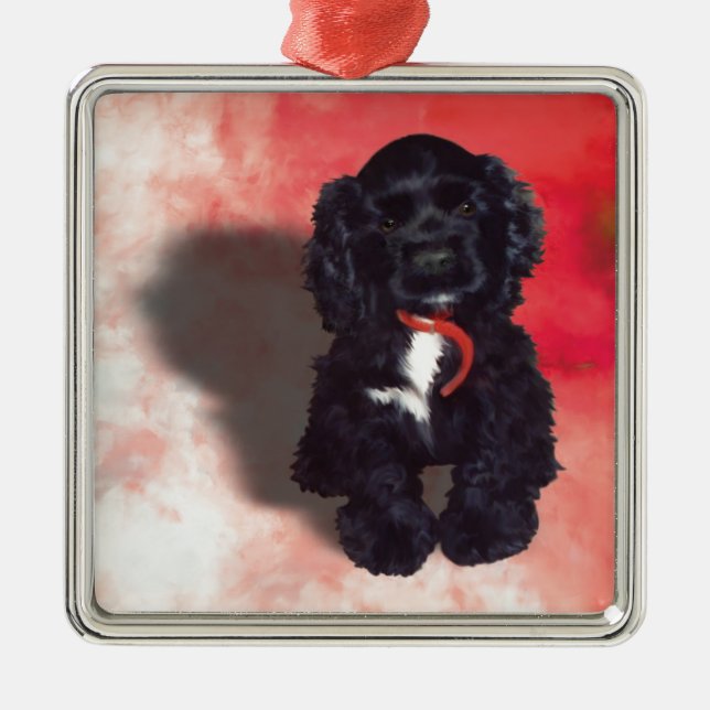 Black Cocker Spaniel Puppy - Abby Metal Ornament (Front)