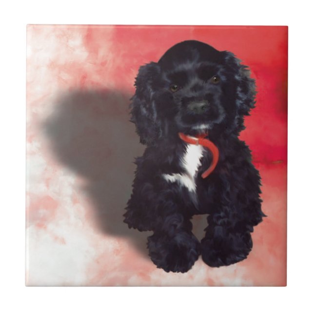 Black Cocker Spaniel Puppy - Abby Tile (Front)