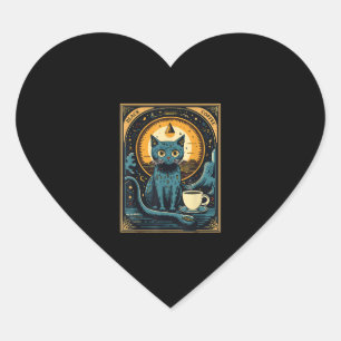 Black Coffee Cat Tarot Card Occult Heart Sticker