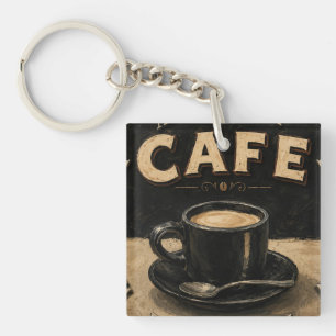 Black Coffee Minimalist Vintage Coffee Lover Keychain