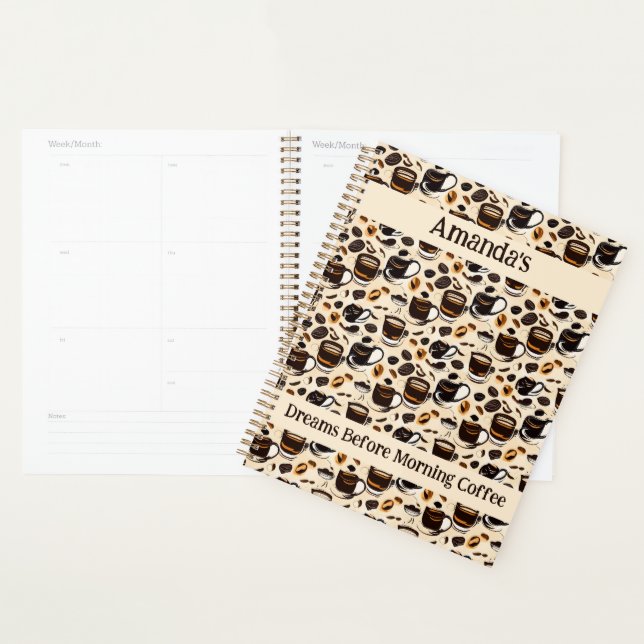 Black Coffee Oil Paint Pattern Personalized  Planner (Display)