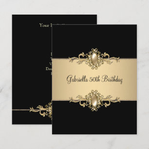 Black Coffee Trim 50th Birthday Party Pearl Invitation