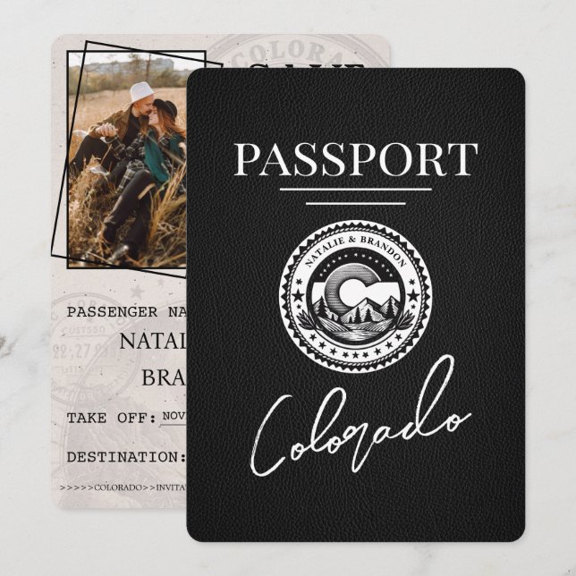 Black Colorado Passport Save The Date (Front/Back)