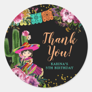 Black Colorful Fiesta Floral Birthday Thank You Classic Round Sticker