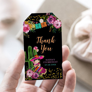 Black Colorful Fiesta Floral Birthday Thank You Gift Tags