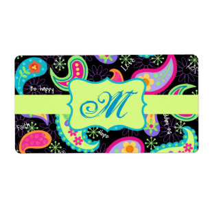 Black Colorful Modern Paisley Pattern Monogram