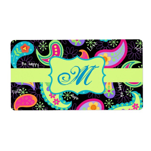 Black Colorful Modern Paisley Pattern Monogram (Front)