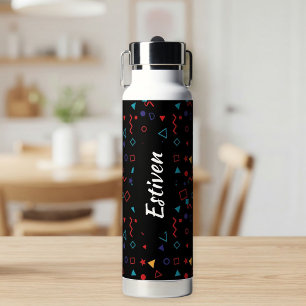 Black Colorful Personalized Water Bottle with Name