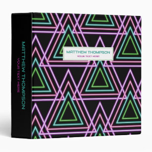 Black Colorful Retro 80's Neon Geometric Triangles Binder