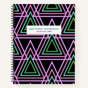 Black Colorful Retro 80's Neon Geometric Triangles Notebook