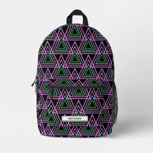 Black Colorful Retro 80's Neon Geometric Triangles Printed Backpack