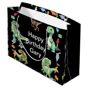 Black colour Background Dinosaur Birthday Party Large Gift Bag