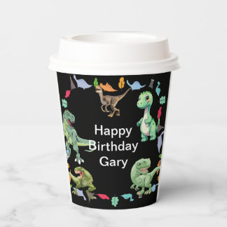 Black colour Background Dinosaur Birthday Party Paper Cups