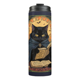Black-Coloured Feline Reading A Book Of Solstice-S Thermal Tumbler