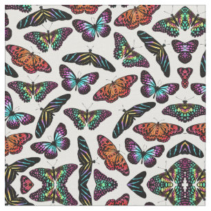 Black Colourful Butterflies Watercolor Pattern Fabric