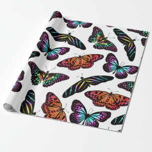 Black Colourful Butterflies Watercolor Pattern Wrapping Paper