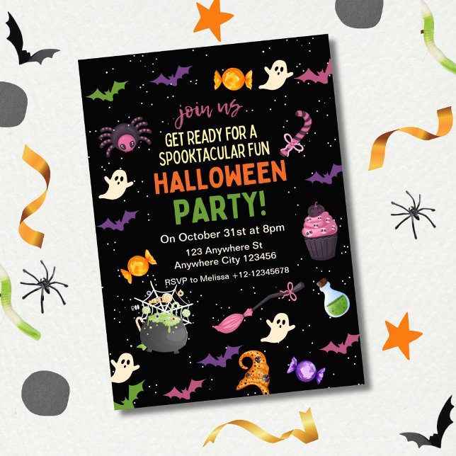 Black Colourful Cute Fun Magical Mystical Hallowee Invitation (Creator Uploaded)