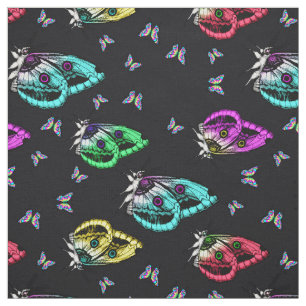 Black Colourful Cute Kawaii Butterfly  Fabric
