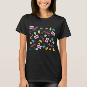 Black Colourful Eighties 80's Pattern   T-Shirt