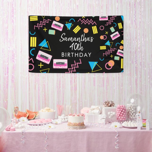 Black Colourful Eighties 80's Retro Birthday Party Banner (Party)