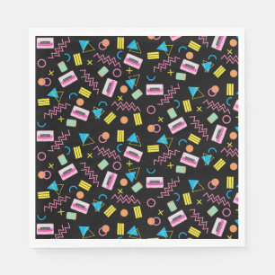 Black Colourful Eighties 80's Retro Party Theme Napkin