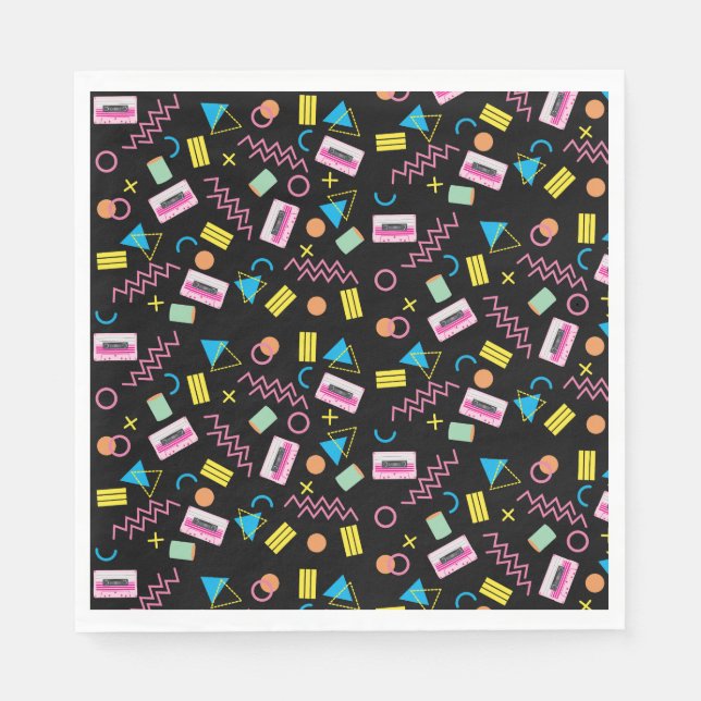 Black Colourful Eighties 80's Retro Party Theme Napkin (Front)