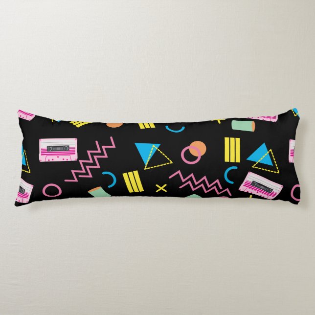 Black Colourful Eighties 80's Retro Pattern  Body Pillow (Front)