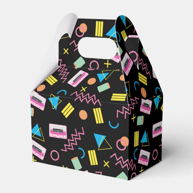Black Colourful Eighties 80's Retro Pattern  Favor Box (Front Side)