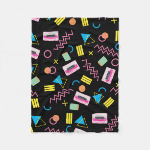 Black Colourful Eighties 80's Retro Pattern  Fleece Blanket