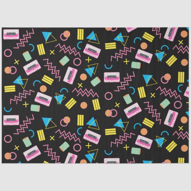Black Colourful Eighties 80's Retro Pattern   Tissue Paper (Front)