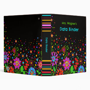 Black Colourful Floral Custom Teacher Data Binder