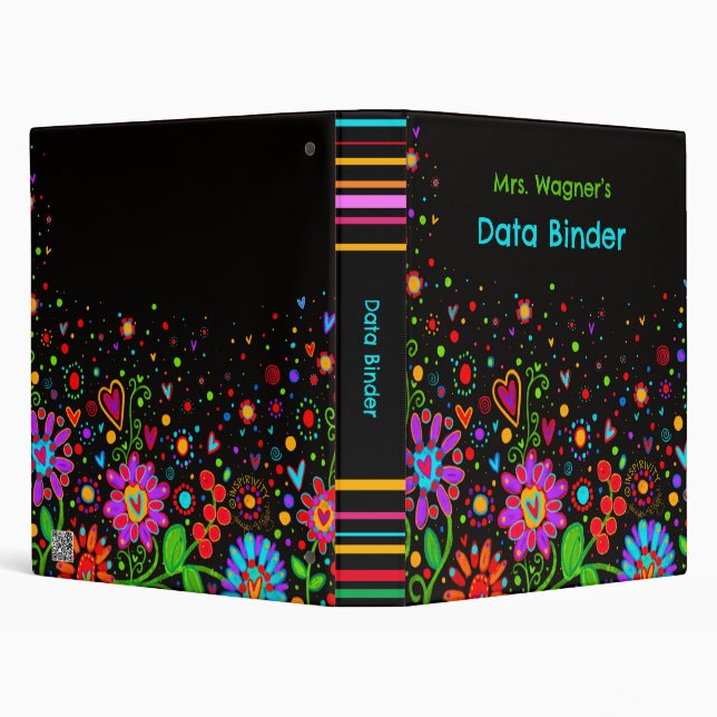 Black Colourful Floral Custom Teacher Data Binder (Background)