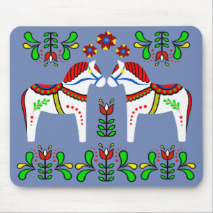 Black/colourful Folk Dala horse/Folk Andalusian Mouse Pad