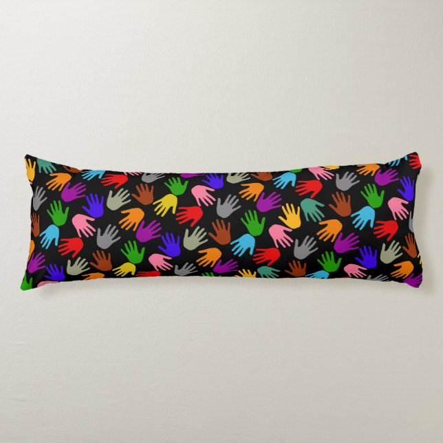 Black Colourful Handprint Pattern Design  Body Pillow (Front)