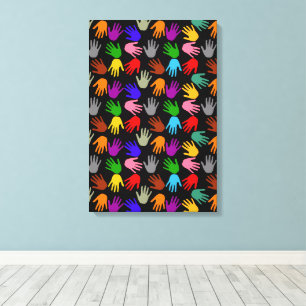 Black Colourful Handprint Pattern Design  Canvas Print