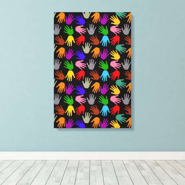 Black Colourful Handprint Pattern Design  Canvas Print (Insitu(Wood Floor))
