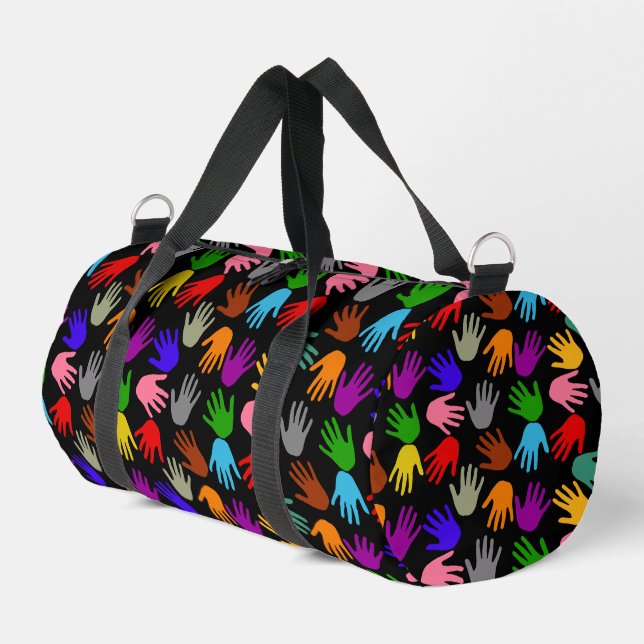 Black Colourful Handprint Pattern Design  Duffle Bag (Left Corner)