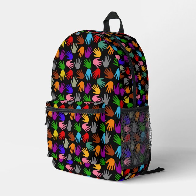 Black Colourful Handprint Pattern Design  Printed Backpack (Back Corner Right)