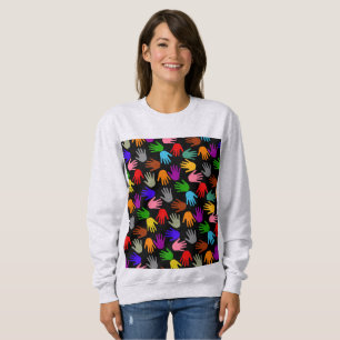 Black Colourful Handprint Pattern Design Sweatshirt