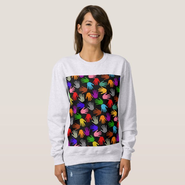 Black Colourful Handprint Pattern Design  Sweatshirt (Front Full)
