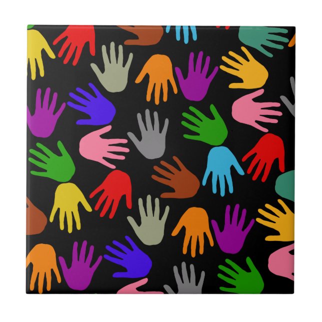 Black Colourful Handprint Pattern Design  Tile (Front)