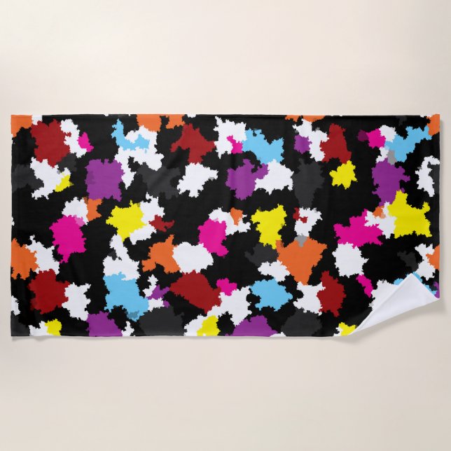 Black Colourful Irregular Abstract Beach Towel (Front)