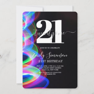 Black Colourful Minimalist 21st Birthday Invitation