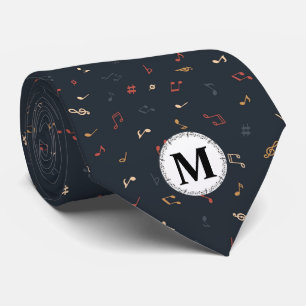 Black Colourful multicolor music note monogram Tie