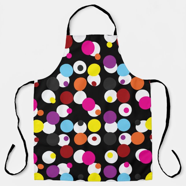 Black Colourful Polka Dots Surface Pattern Design Apron (Front)