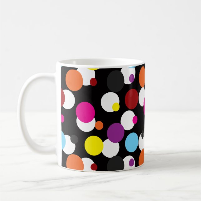 Black Colourful Polka Dots Surface Pattern Design Coffee Mug (Left)
