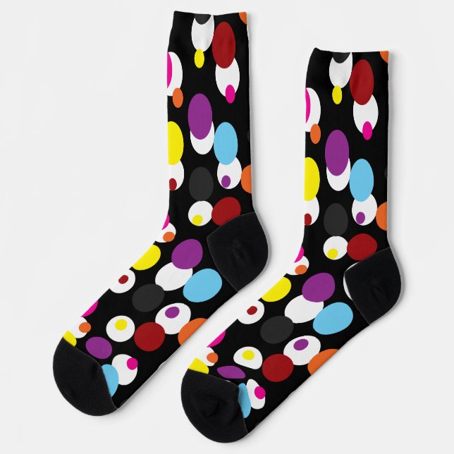 Black Colourful Polka Dots Surface Pattern Design Socks (Left)