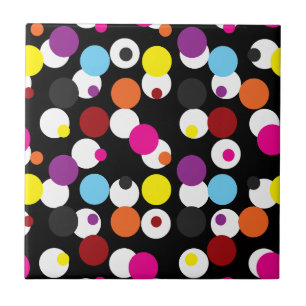 Black Colourful Polka Dots Surface Pattern Design Tile